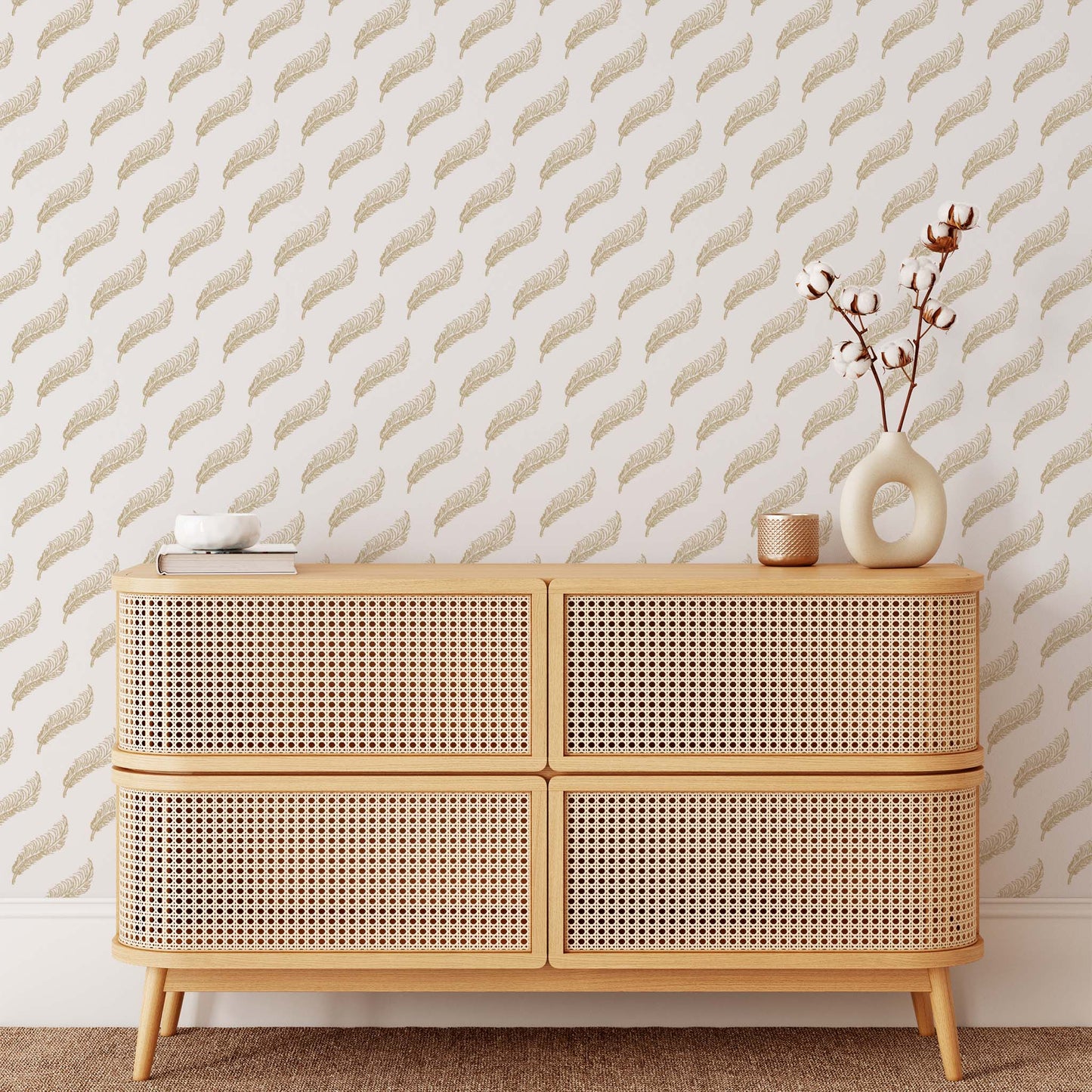 Feathers Wallpaper - White and Gold