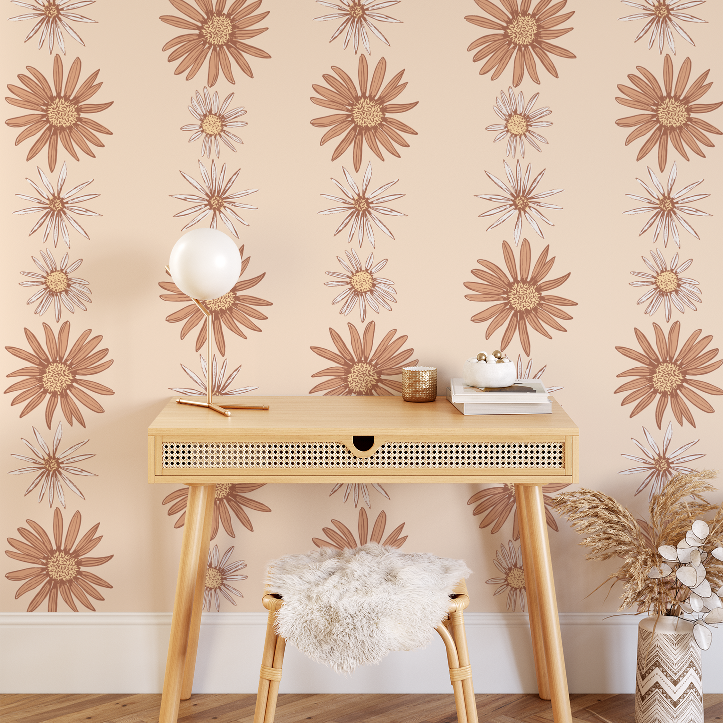 String of Daisies Wallpaper - Peach