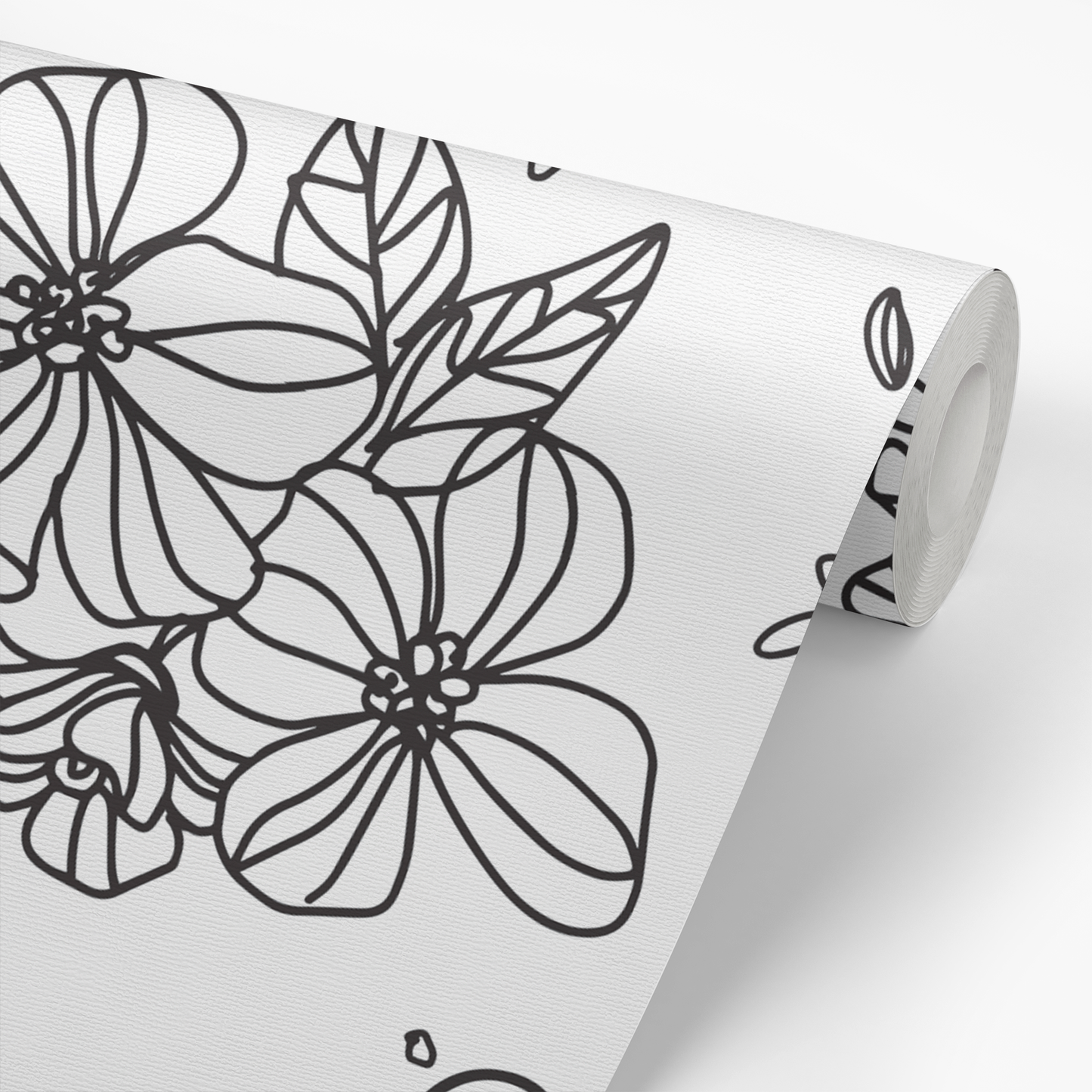 Stenciled Flowers Wallpaper - Black