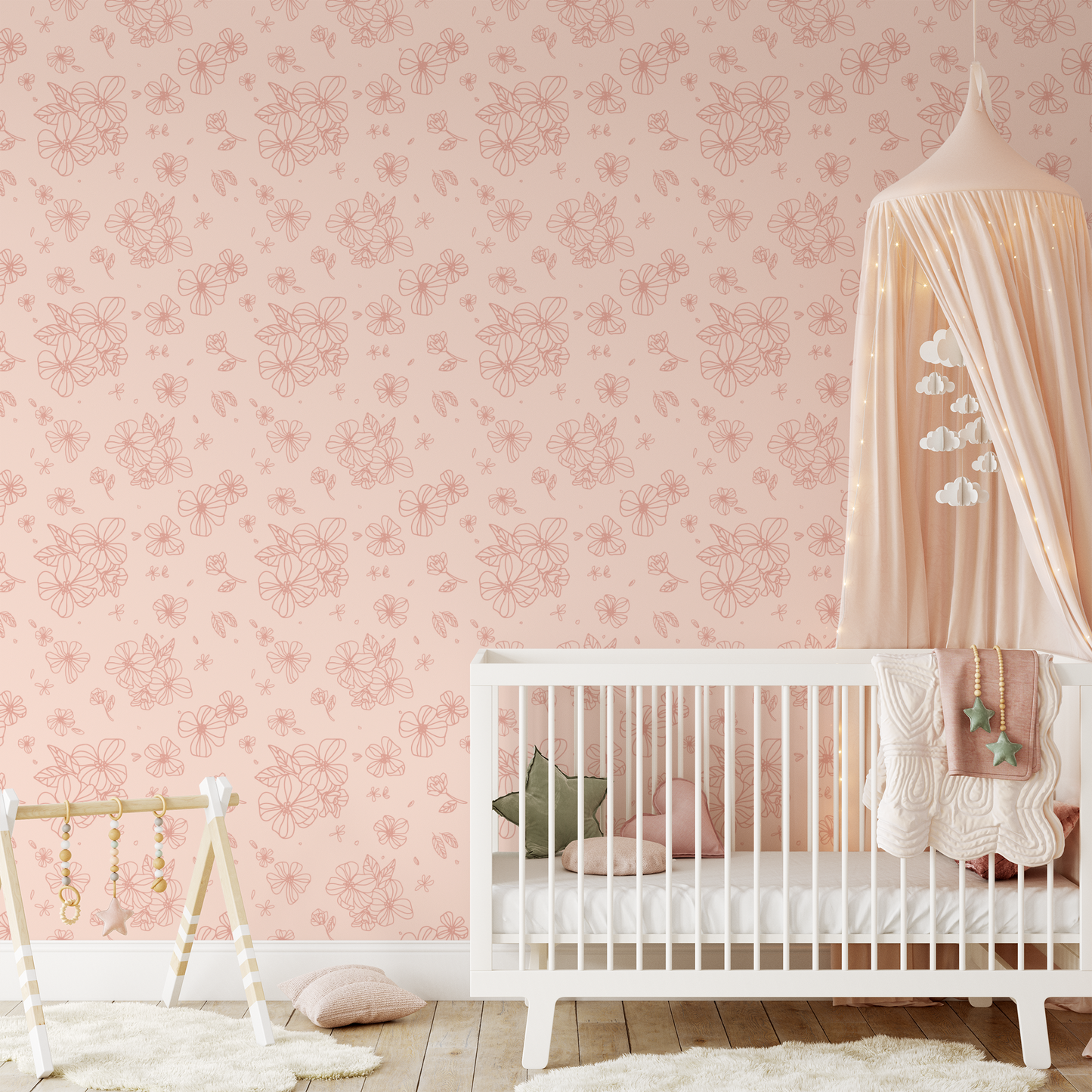 Stenciled Flowers Wallpaper - Pink