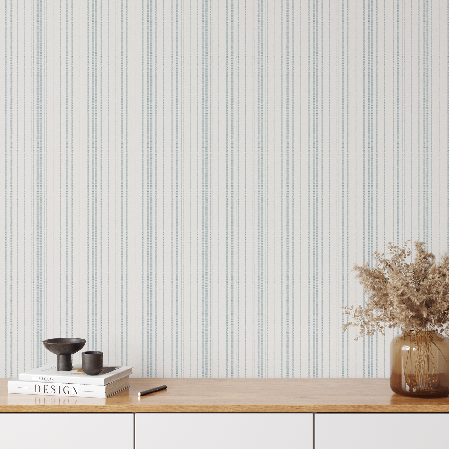 Ticking Stripe Wallpaper - Dusty Blue