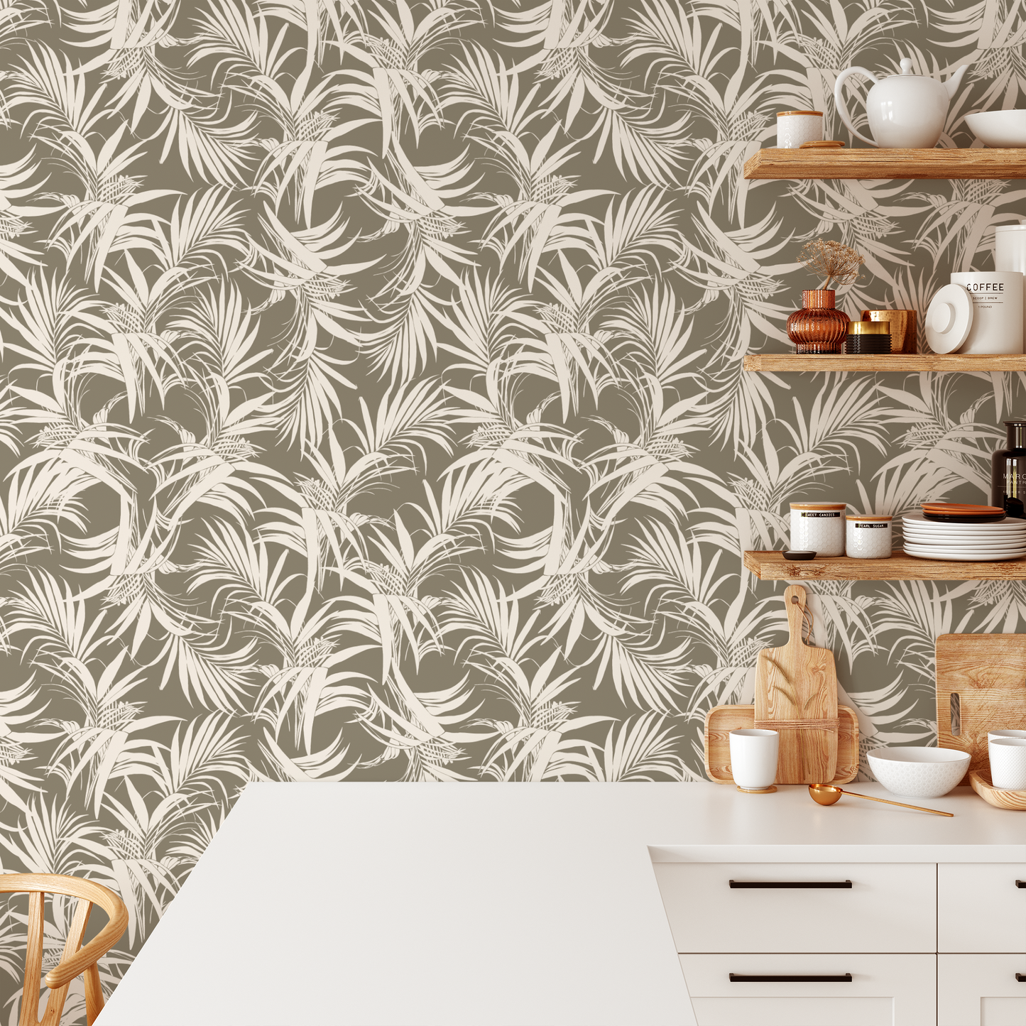 Tropics Wallpaper - Khaki Green
