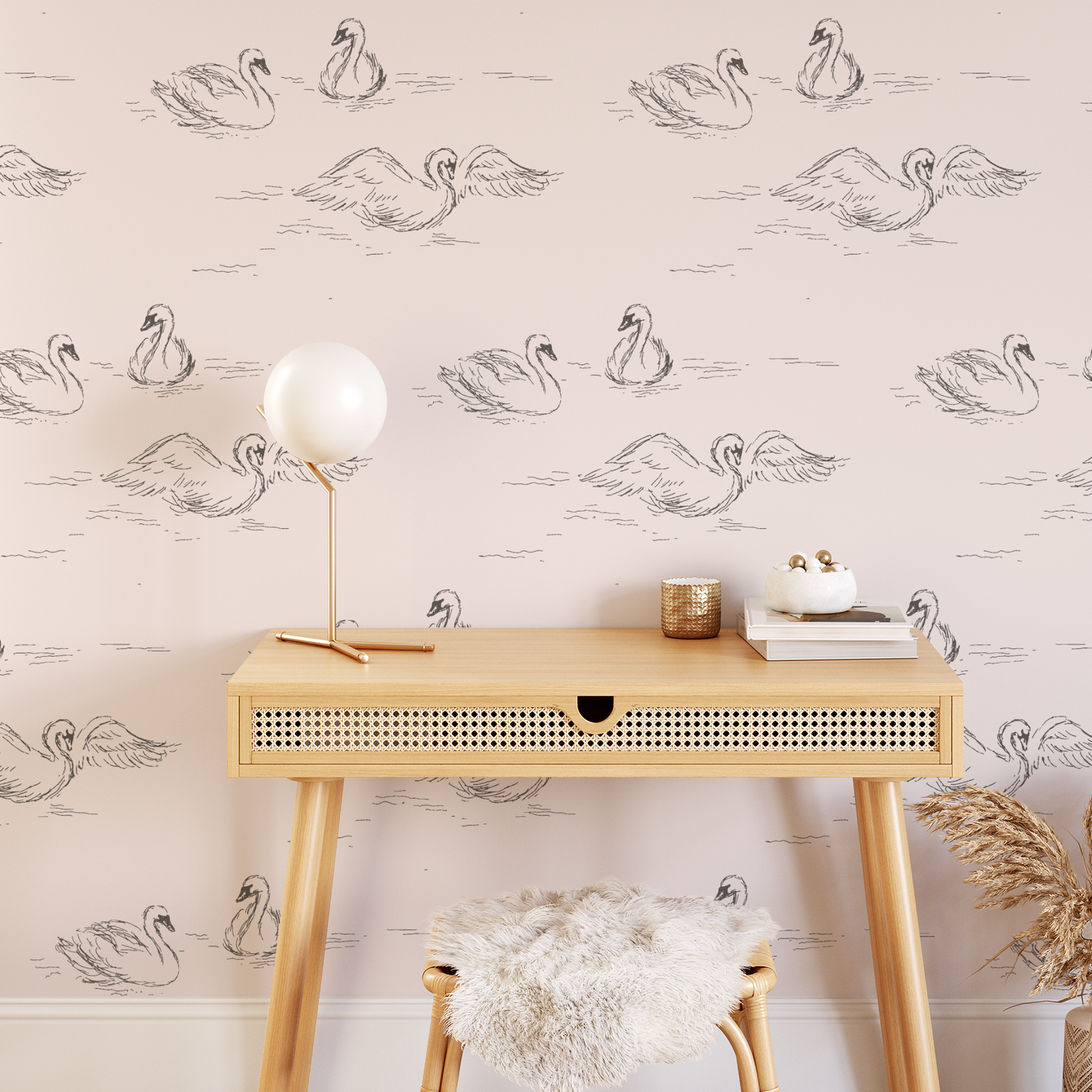Swans Wallpaper - Rose Quartz
