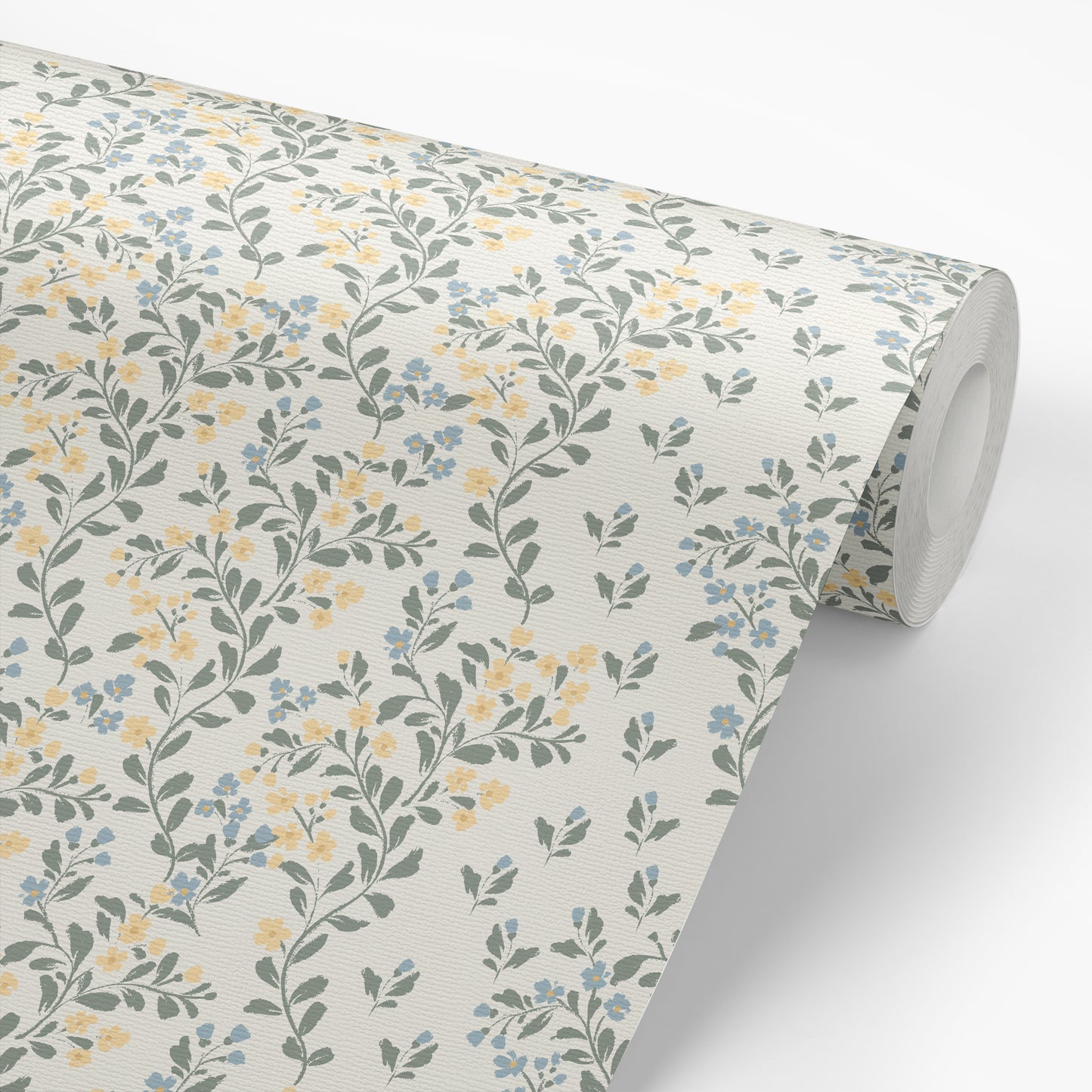 Abigail Wallpaper in Yellow shown on a wallpaper roll.