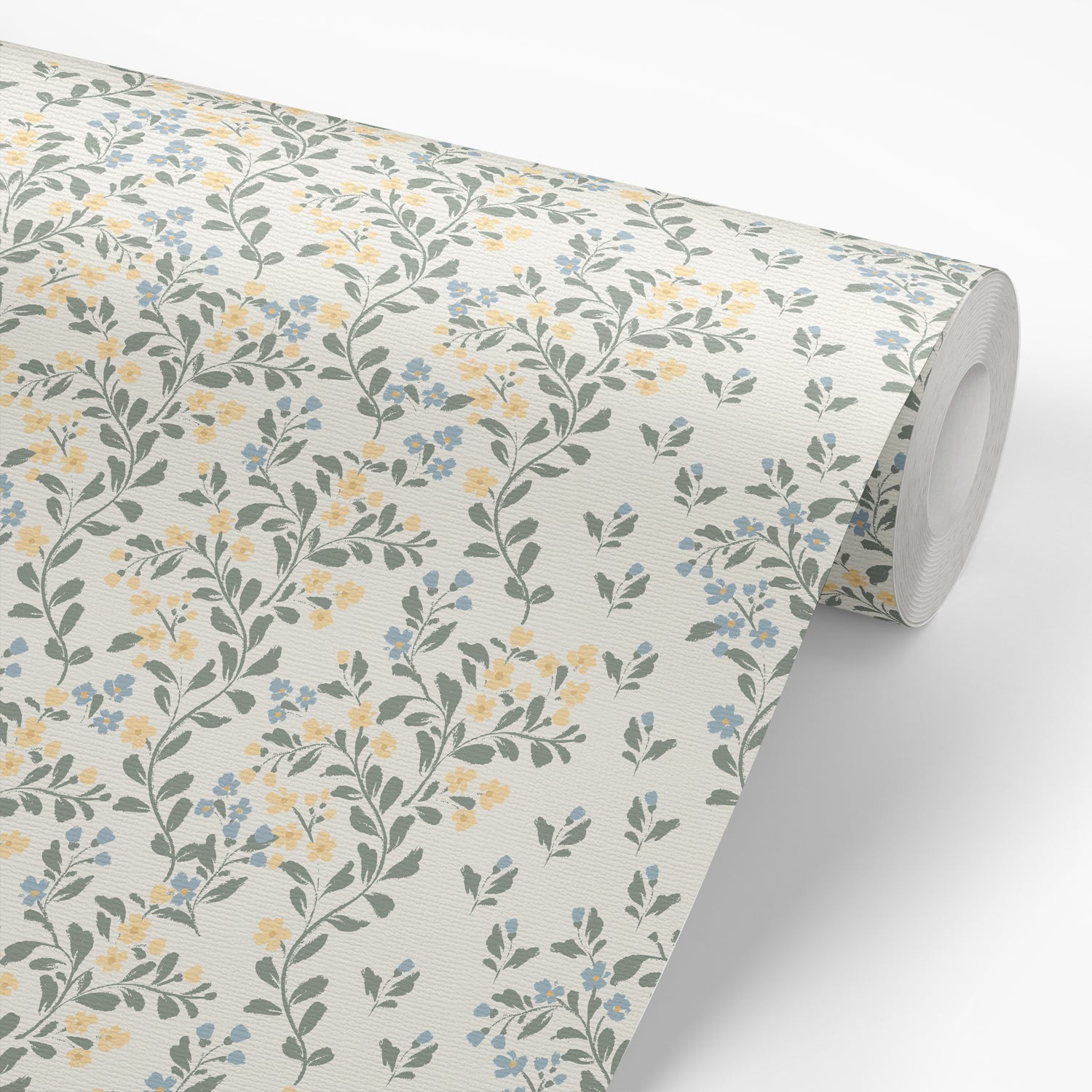 Abigail Wallpaper in Yellow shown on a wallpaper roll.