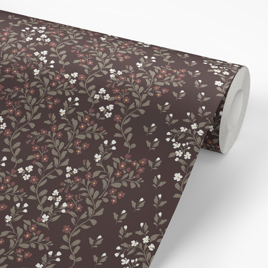 Abigail Wallpaper in Burgundy shown on a wallpaper roll.