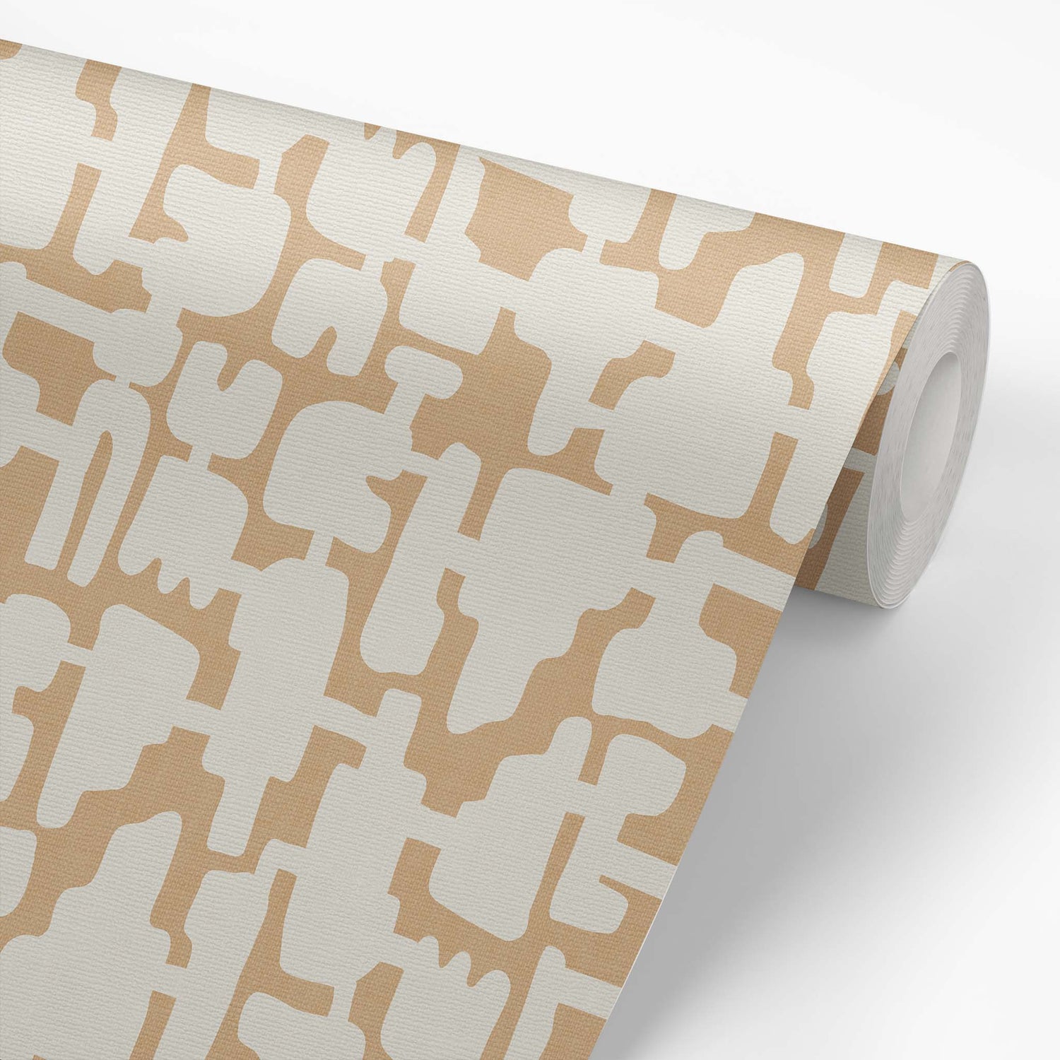 Wallpaper roll preview of Abstract Shapes Peel and Stick Wallpaper in Beige and Cream.
