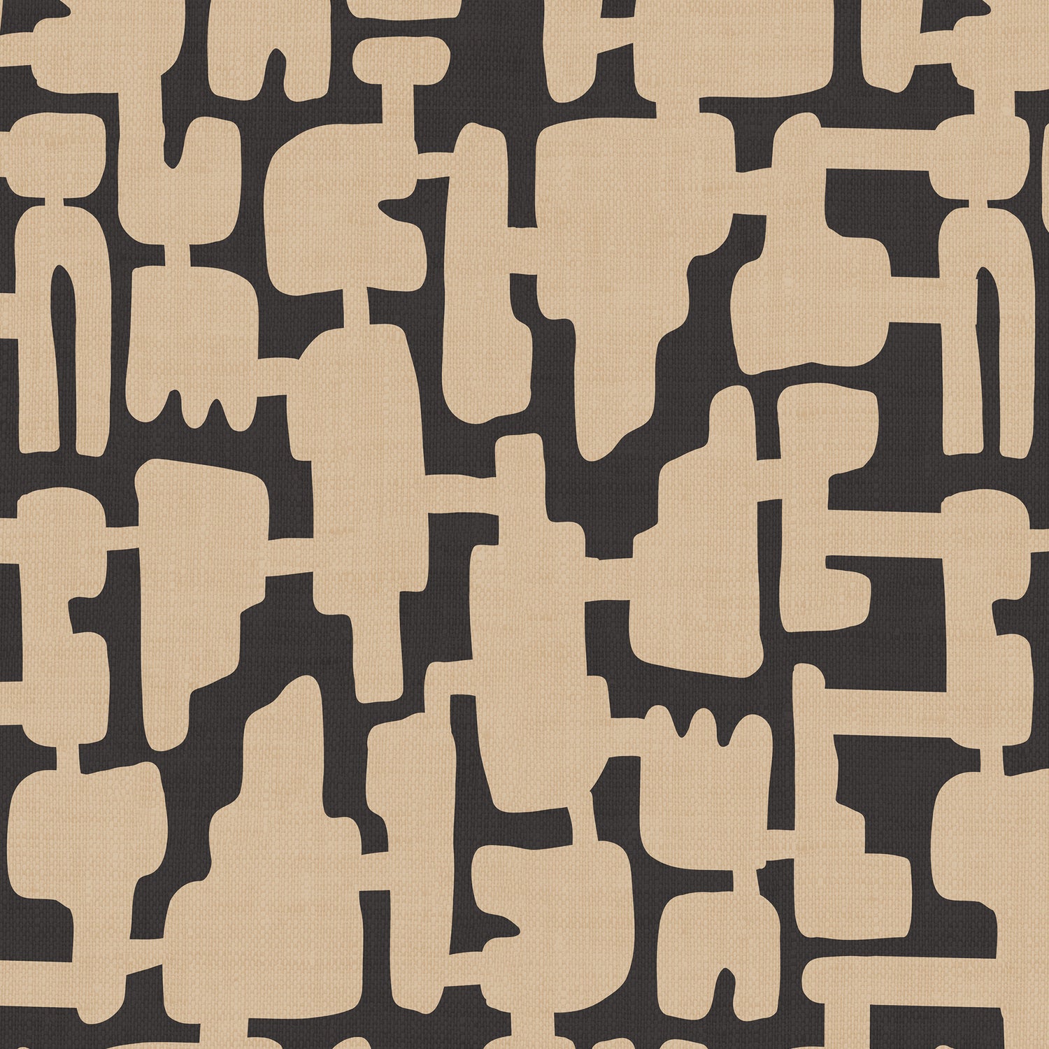 Close up preview of Abstract Shapes Wallpaper in Beige on Charcoal.