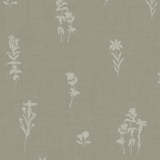 Closeup view of Alpine Wildflowers Wallpaper in Sage.