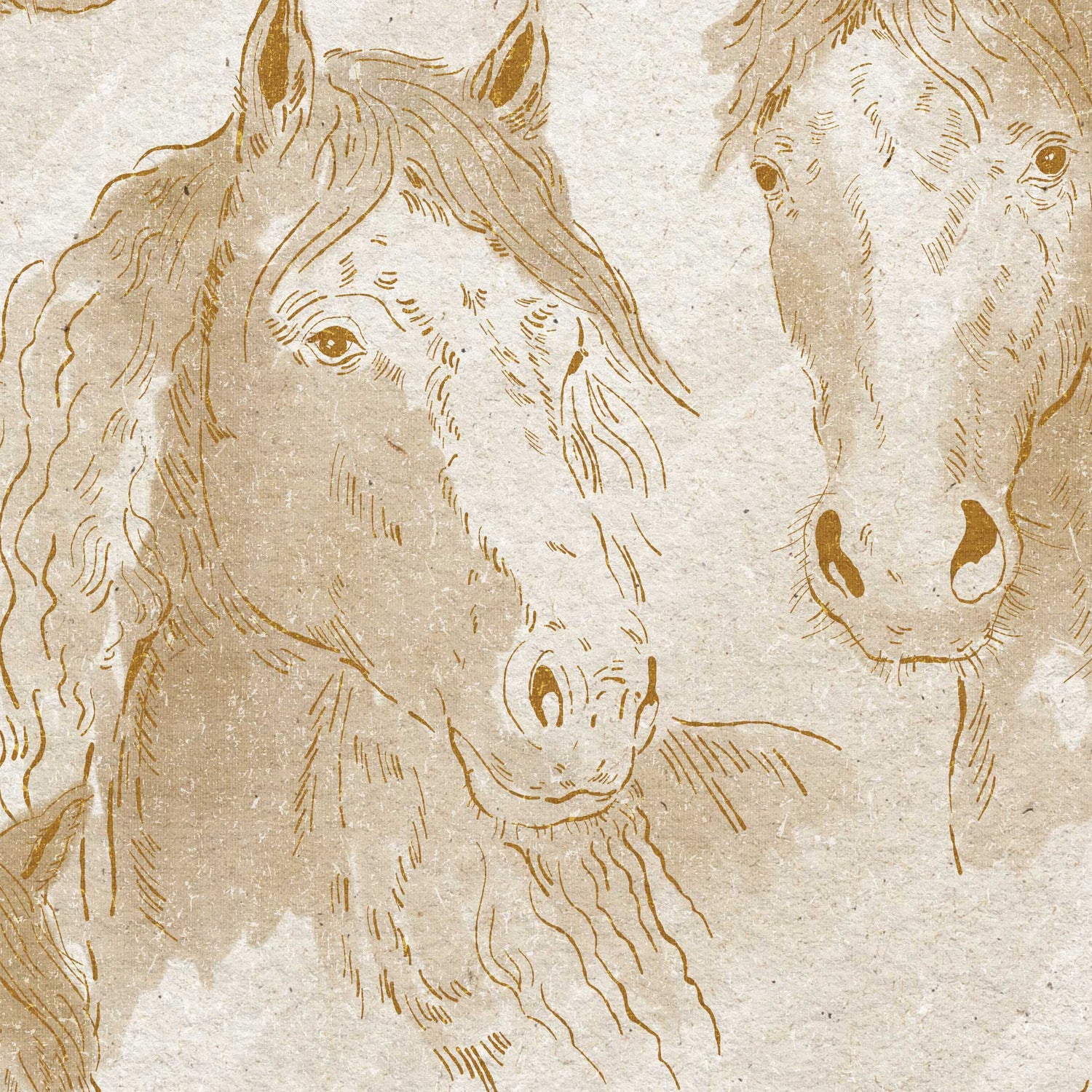 Antique Horses Wallpaper in Off White shown up close