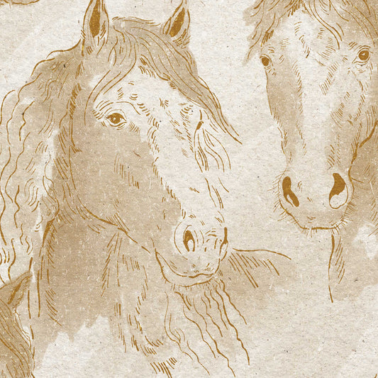 Antique Horses Wallpaper in Off White shown up close