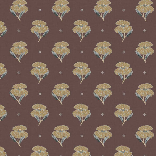 Antique Poppy Wallpaper in Old Burgundy in a closeup view