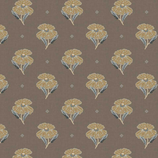 Closeup view of our Antique Poppy Wallpaper in Walnut
