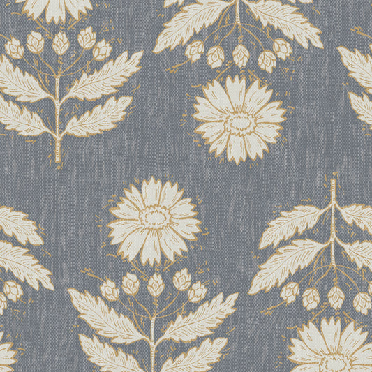 Antique Floral Rows Wallpaper - Denim Blue
