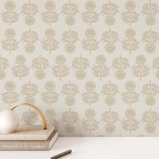 Antique Floral Rows Wallpaper - Neutral