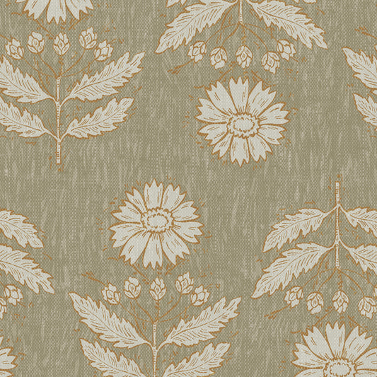 Antique Floral Rows Wallpaper - Sage