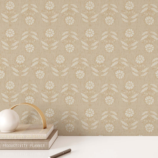 Antique Floral Rows Wallpaper - Tan