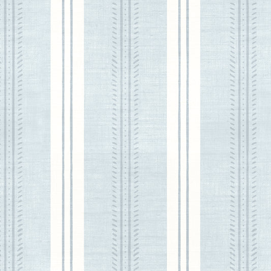 Antique Linen Stripe Wallpaper in Hinting Blue shown close up.