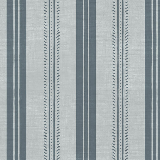 Antique Linen Stripe Wallpaper in Rain Cloud shown close up.