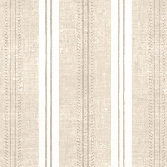Antique Linen Stripe Wallpaper in Natural Linen shown close up.
