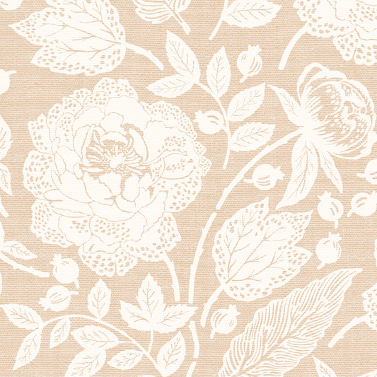 Antique Peonies Wallpaper - Cream on Beige