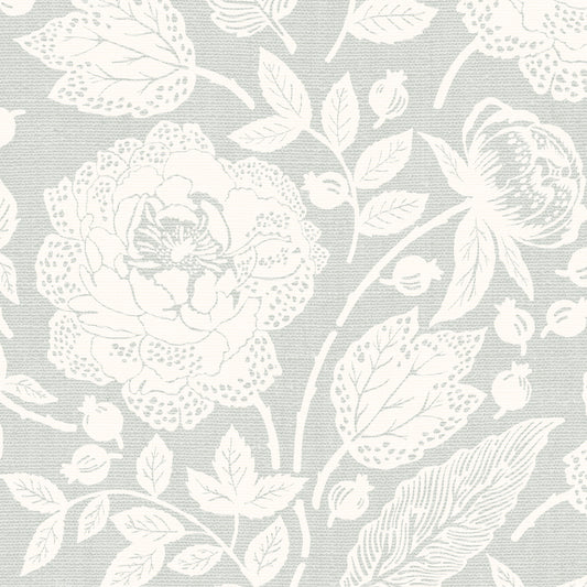 Antique Peonies Wallpaper - Cream on Sage