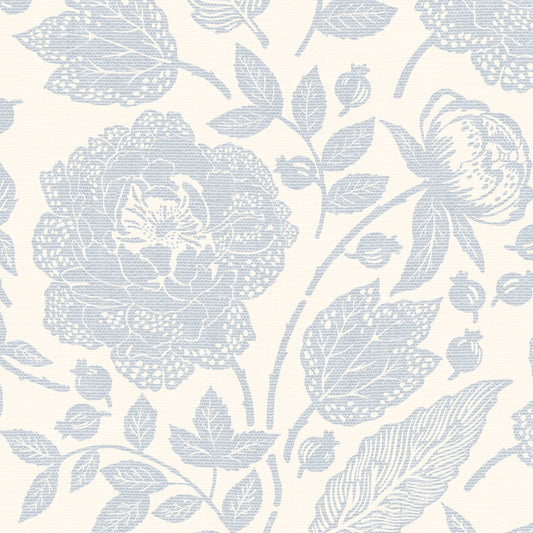 Antique Peonies Wallpaper - Pale Blue