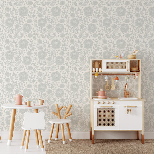 Antique Peonies Wallpaper - Sage