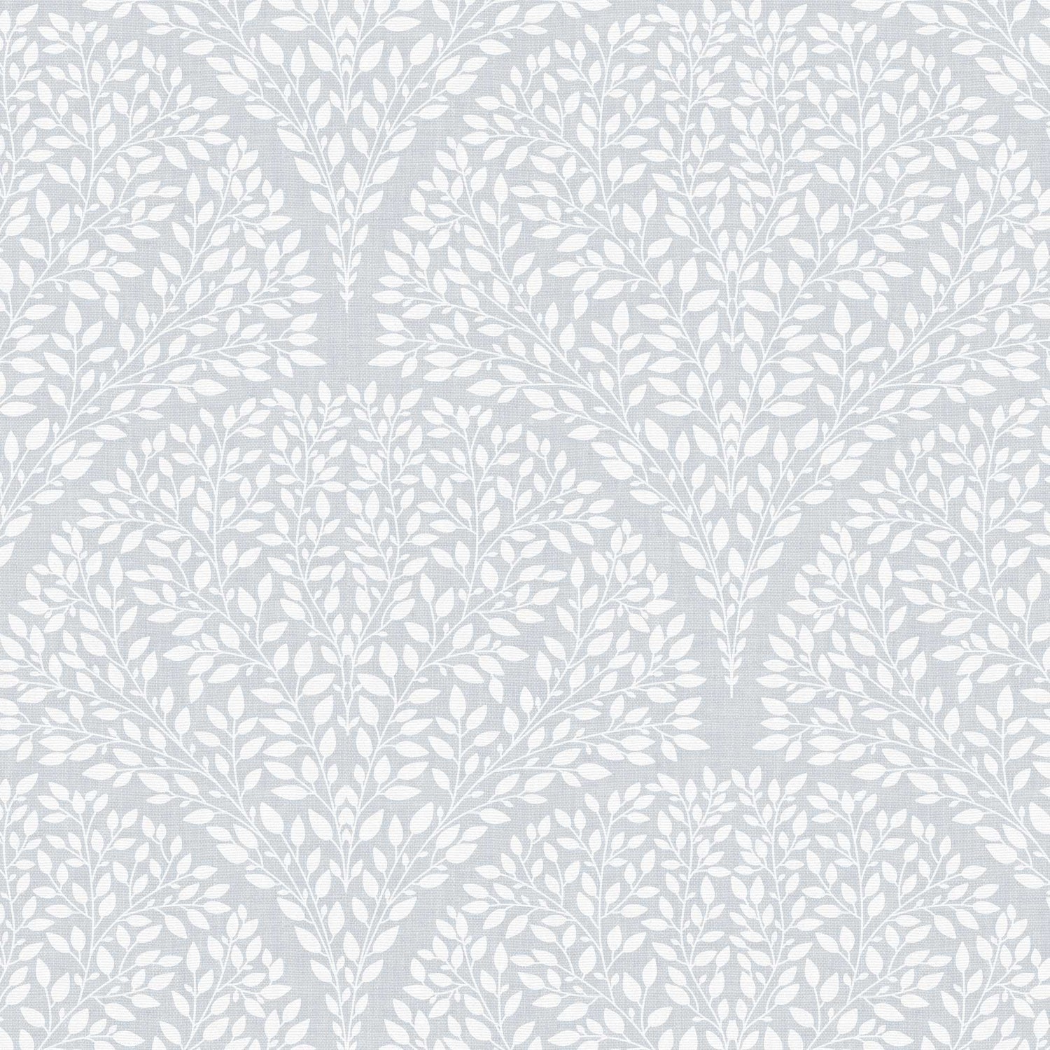 Arched Leaves Wallpaper in French Blue Gray shown in a closeup view