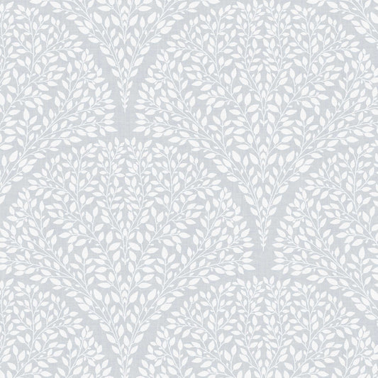 Arched Leaves Wallpaper in French Blue Gray shown in a closeup view