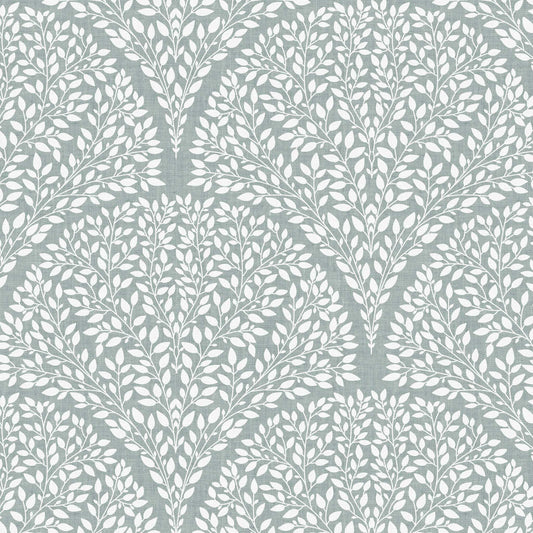 Arched Leaves Wallpaper in Soft Teal shown in a closeup view