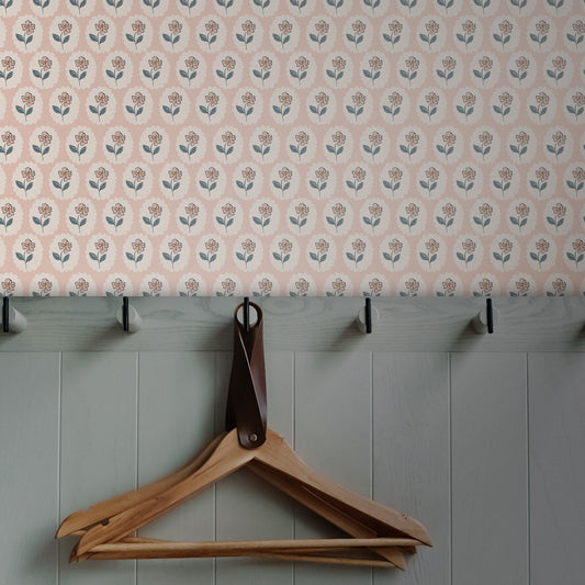 Mudroom featuring Dancing Petals Peel and Stick, Removable Wallpaper in Blush