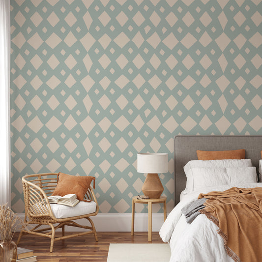 Abstract Trellis Wallpaper - Soft Teal