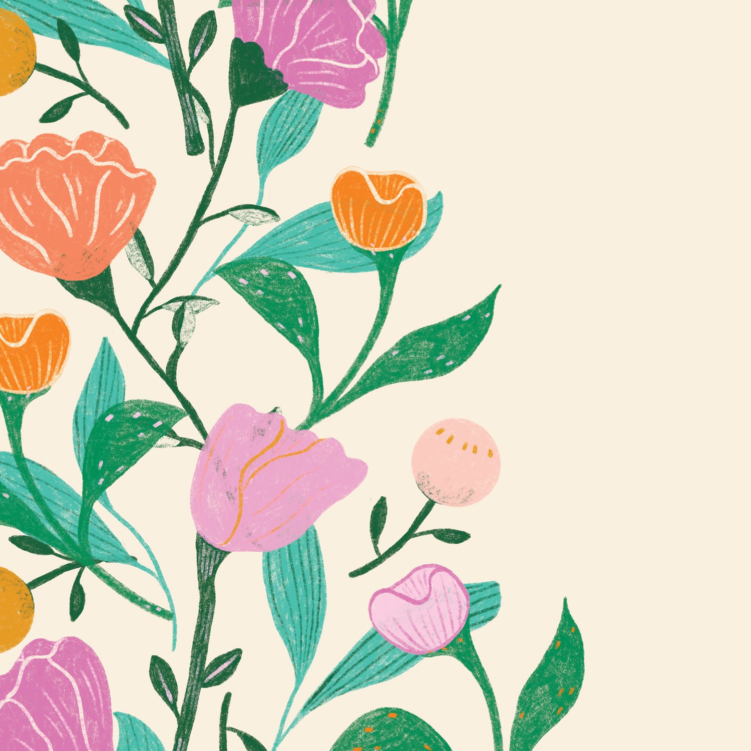 Close up preview of this Floral Stripe Wallpaper in Bright by artist Brenda Bird for Ayara.
