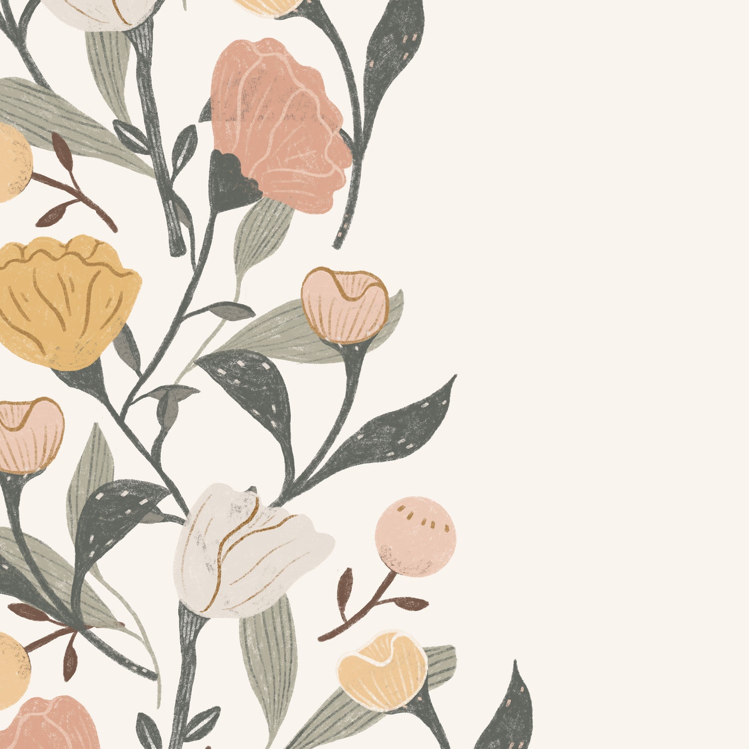 Close up preview of this Floral Stripe Wallpaper in Neutral by artist Brenda Bird for Ayara.