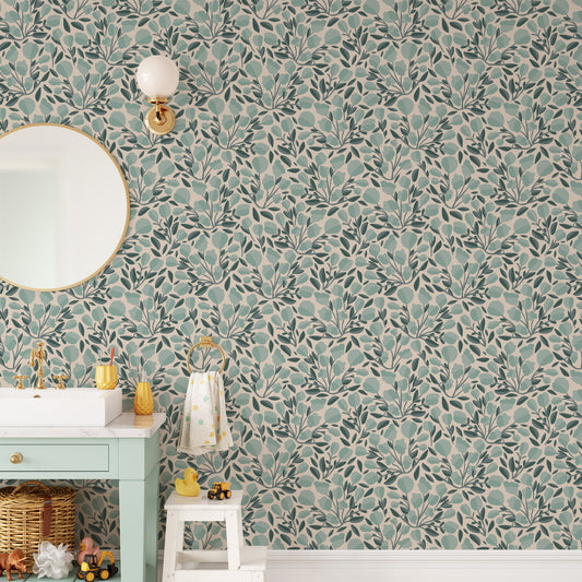 Rose Bushes Wallpaper - Soft Teal