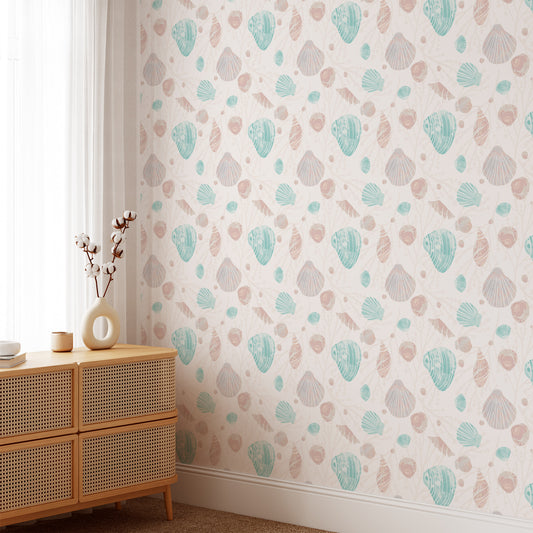 Coastal Seashells Wallpaper - Aqua