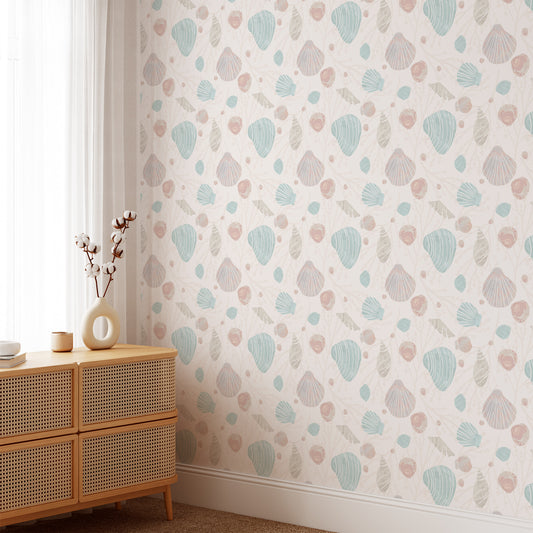 Coastal Seashells Wallpaper - Soft Teal