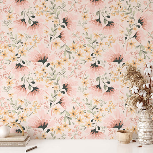 Pastel Garden Wallpaper - Cream