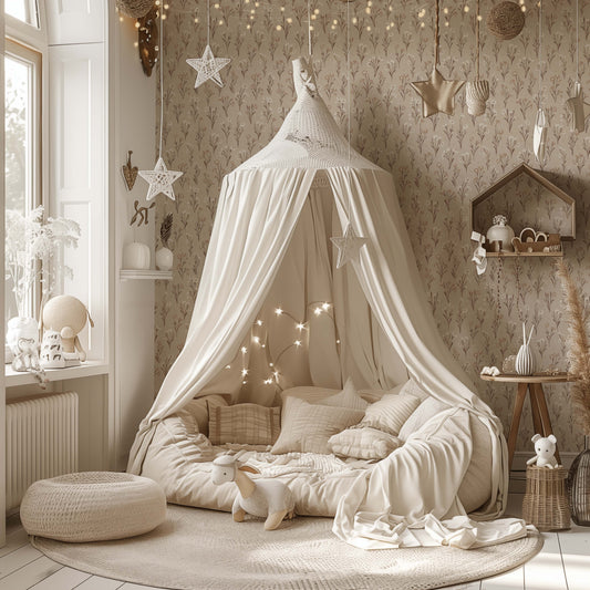 Cottage Garden Wallpaper in Tan shown in a nursery