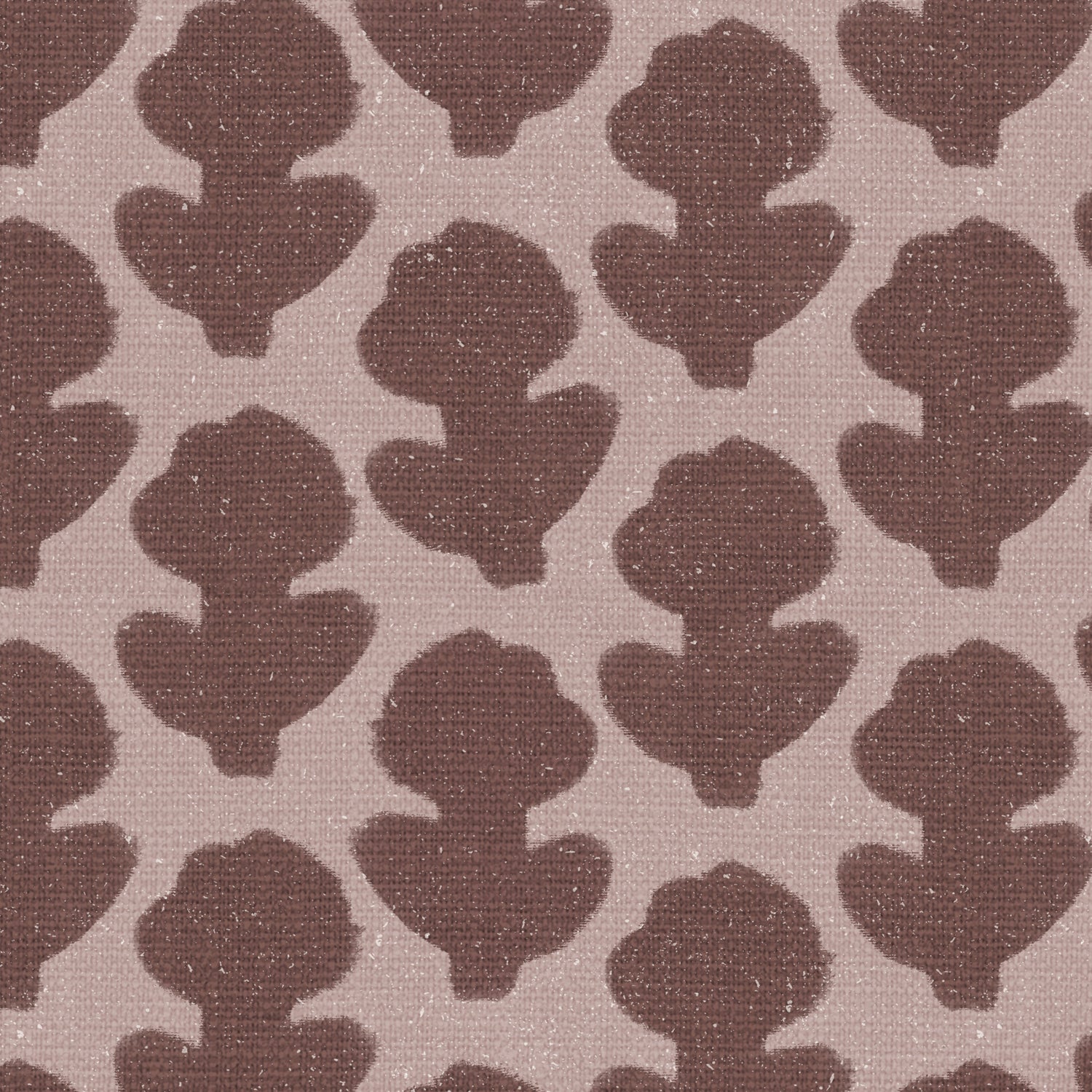 Closeup view of our Block Printed Floral Wallpaper in Burgundy Rose.