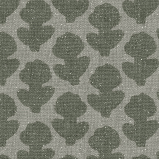 Closeup view of our Block Printed Floral Wallpaper in Green.