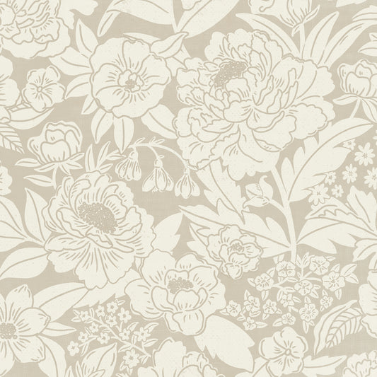 Blooming Wallpaper in Beige shown close up