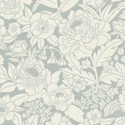 Blooming Wallpaper in Cloudy Blue shown close up