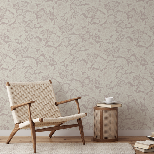 Blooming Wallpaper in Rose in a living room