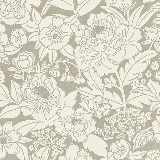 Blooming Wallpaper in Sage shown close up