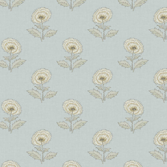 Closeup view of our Boho Peony Wallpaper in Sea Blue