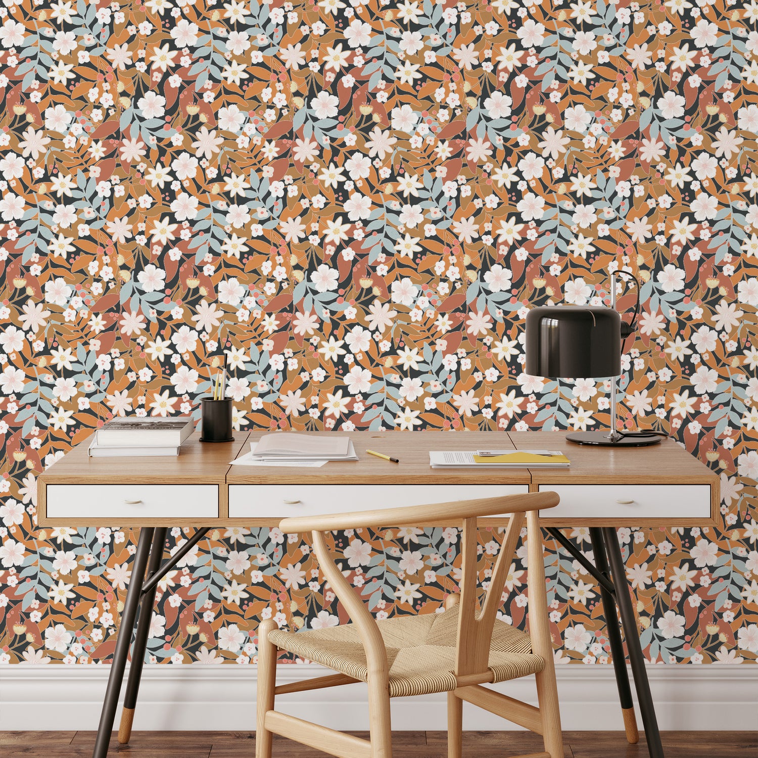 Transform your space into a luxurious haven with our Bold and Beautiful Wallpaper in Crisp Autumn Orange shown in full size image.