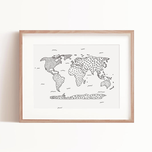 Modern Map art print in Charcoal in a frame by artist Brenda Bird