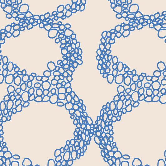 Close up view of Circles Wallpaper in Cobalt Blue by artist Brenda Bird